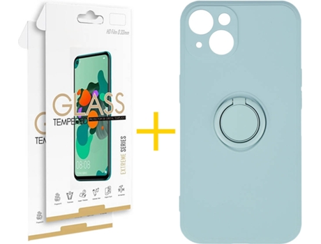 Carcasa + 2 Protectores de Vidrio iPhone 13 Mini SKYHE Gel O-Ring Verde Agua