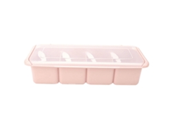 Organizador De Especias Con 4 Compartimentos, Caja Para Condimentos Para Azúcar, Sal Y Especias, Rosa.