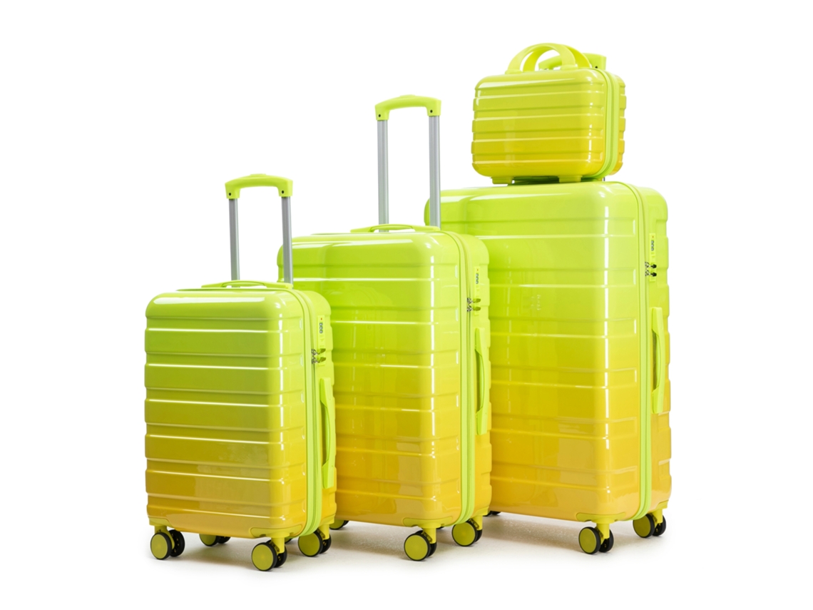 Set De Maletas 4 Piezas 14/20/24/28” En Pc, Spinner, Asas Laterales, Pies De Protección, Candado Numérico Y Bolsa De Cosméticos 14”, Verde