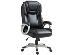Silla de oficina negra con función de balanceo y ruedas giratorias de 360°.