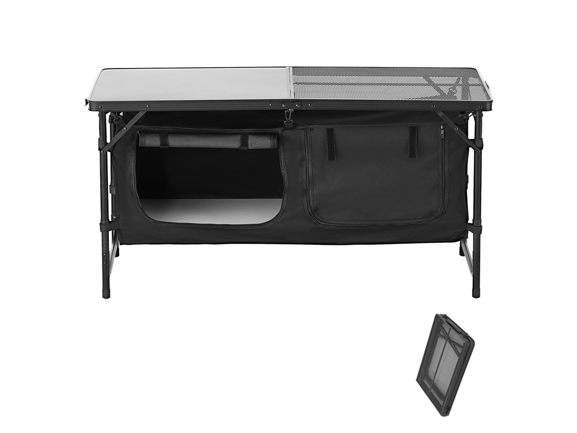 Mesa de cocina para acampar Succebuy, estación de cocina plegable portátil con almacenamiento