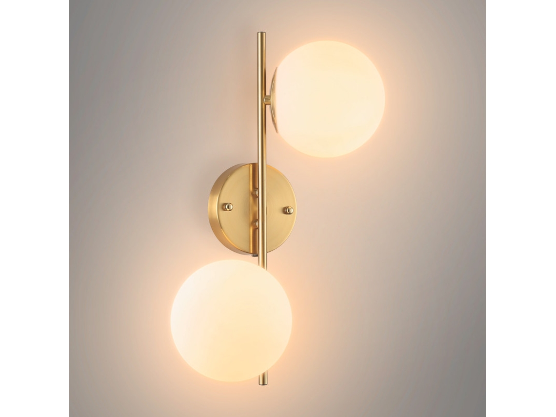 Aplique de pared Olivia E27 Alpinaluz de acero con acabado en latón y 2 esferas de cristal esmerilado