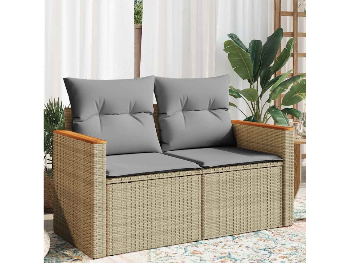 Sofá de jardín de 2 plazas con cojines de mimbre beige, Dkd Home Decor