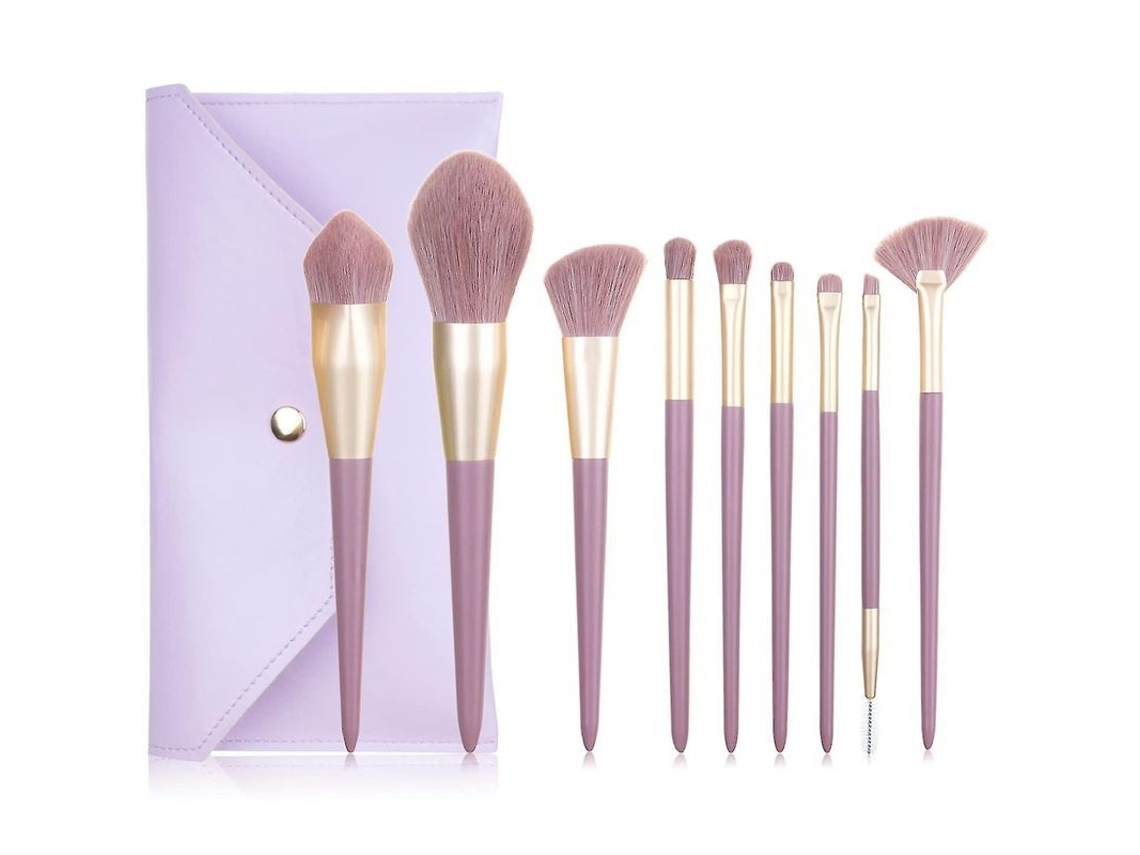 Kit De Brochas De Maquillaje Profesionales Y Para Uso Diario, Cerdas Sintéticas Veganas, Color Morado Claro, 9 Piezas.
