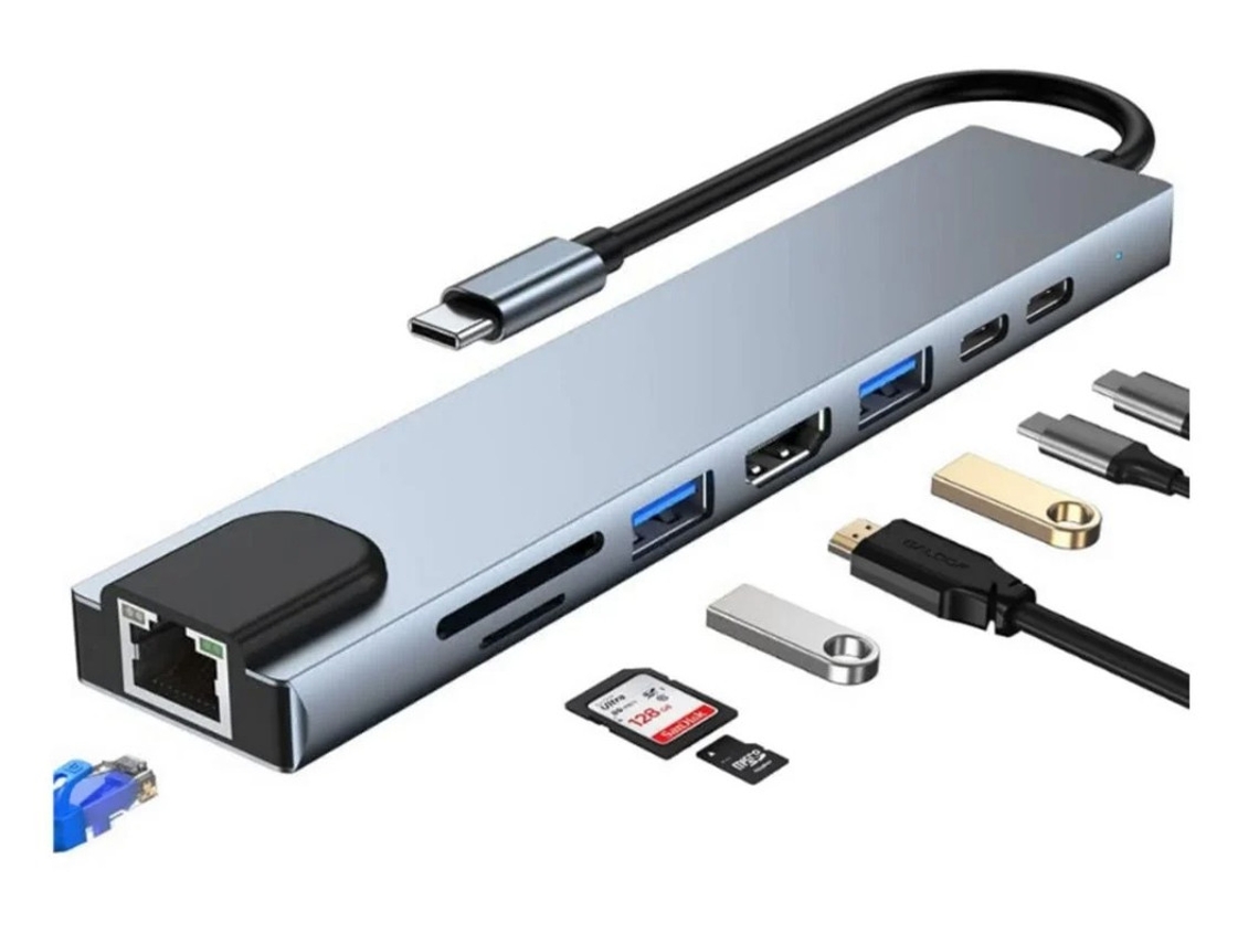 Adaptador concentrador USB-C 8 en 1, Yizhood 2017L Plata