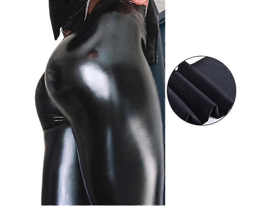2026-leggings De Cuero Pu Negro Cerado Ligero Acolchado Elástico Confortable Calientito