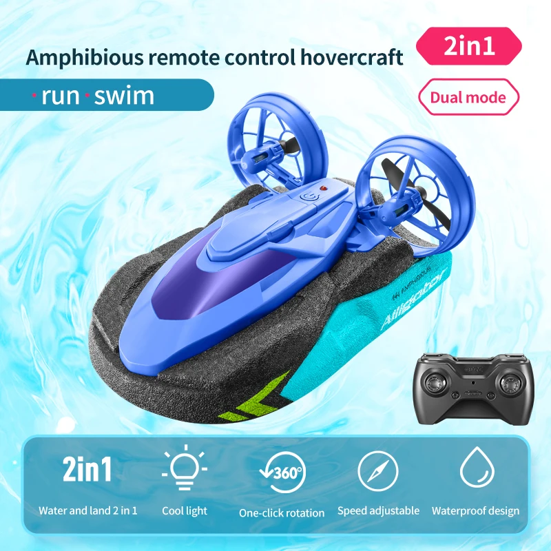 (azul) Aerobarco Telecomandado, À Prova D'água 2 Em 1 Para Rafting Em Água E Terra.
