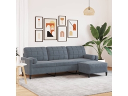 Sofá De 3 Plazas Con Taburete De Terciopelo Gris Oscuro 210 Cm