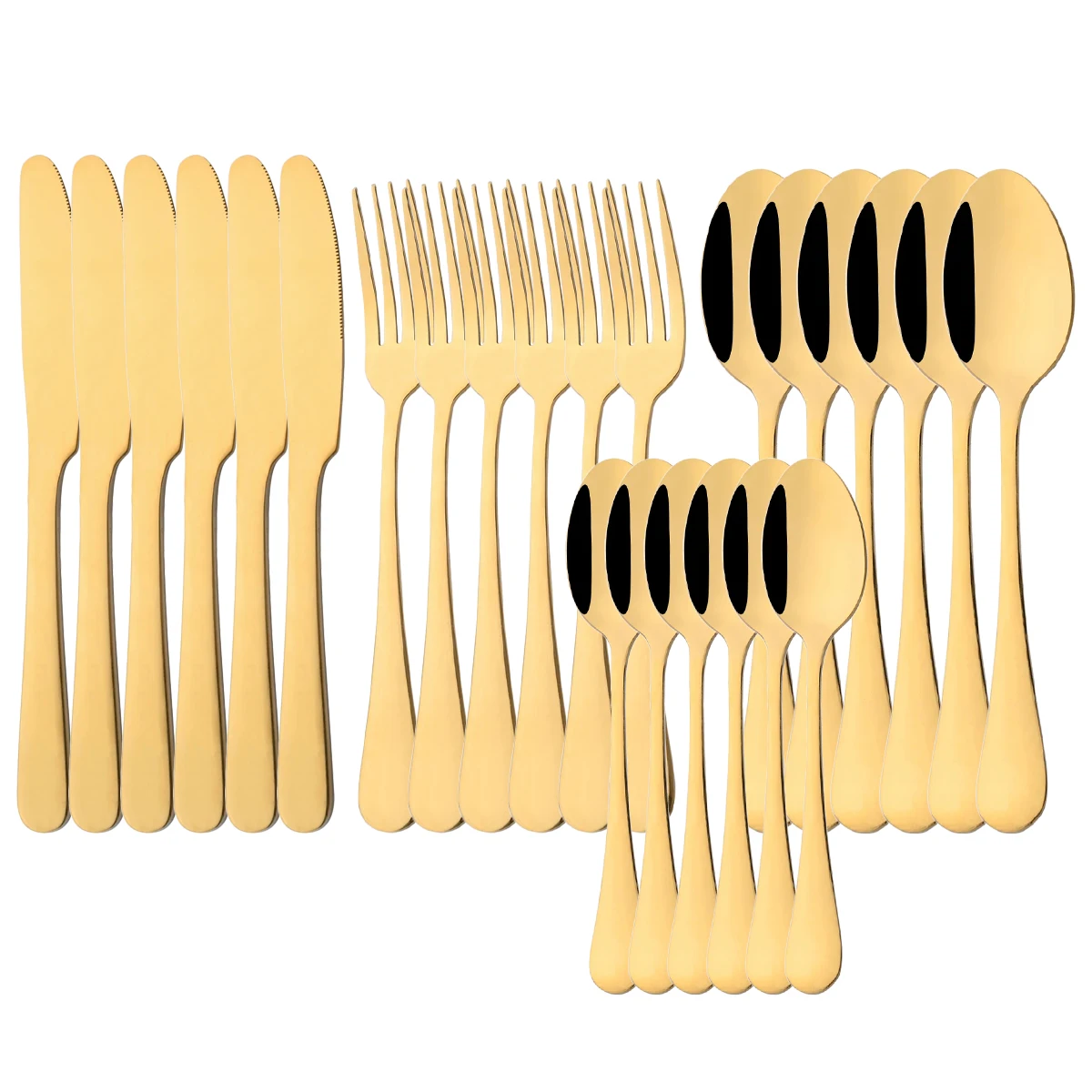 (oro, Juego De 24 Piezas) Cubiertos De Acero Inoxidable De Estilo Occidental, Que Incluyen Cuchillo, Tenedor Y Cuchara.