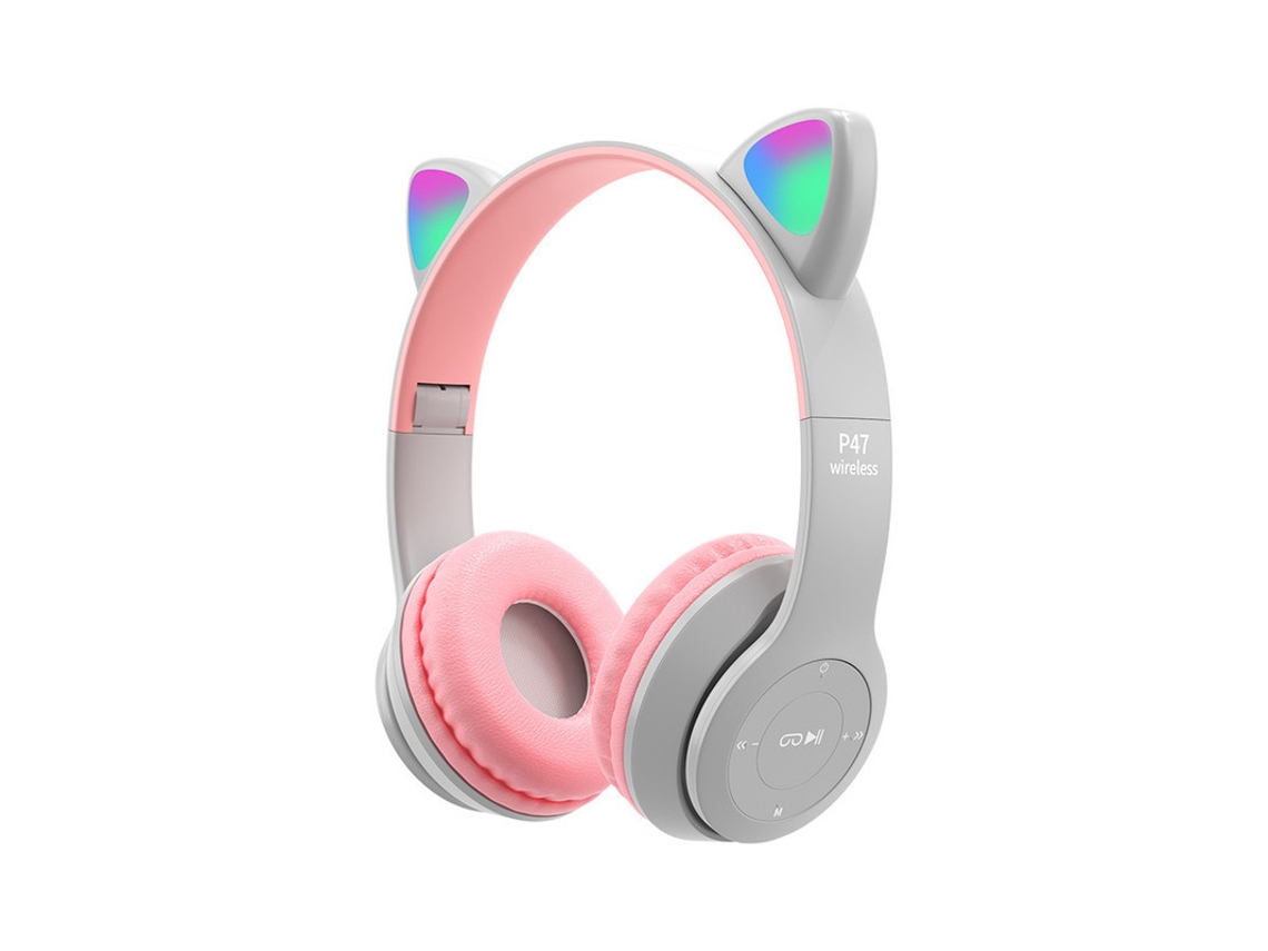Orejas De Gato Se Iluminan Auriculares Dibujos Animados Estudiantes Niños Auriculares Inalámbricos Plegables Gris