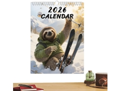 Calendario De Animales 2026 | Planificador Mensual 12 Perezoso Esquiador Estético De 21x28 Cm Para El Hogar