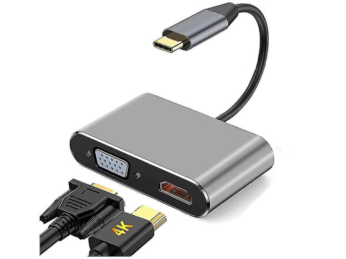 Adaptador USB C a HDMI/VGA 2 en 1 Bestvite 4K 30Hz UHD para computadora portátil, teléfono, etc.