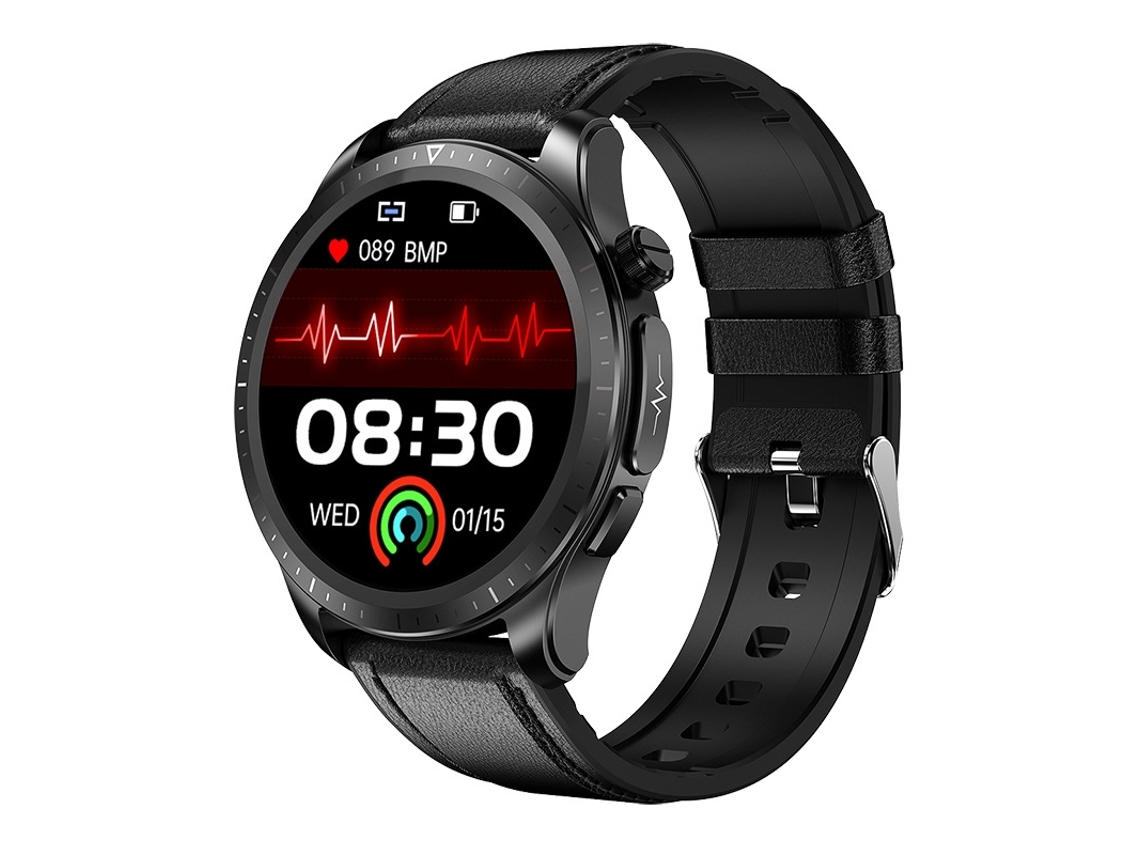 Smartwatch E420 con pantalla a color de 1,39'', correa de cuero, soporte para monitoreo/monitoreo de frecuencia cardíaca