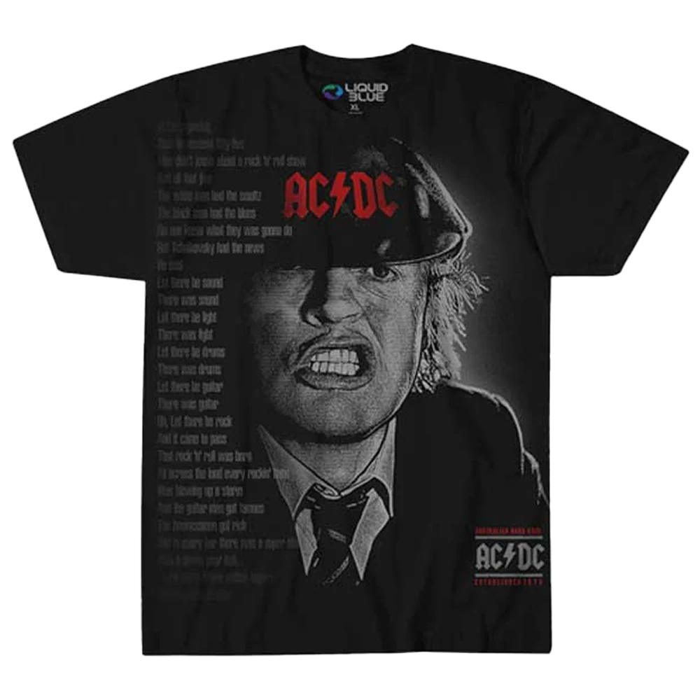 Camiseta unisex con la letra de la cara de Angus de AC/DC, Rockinstone, Talla: l
