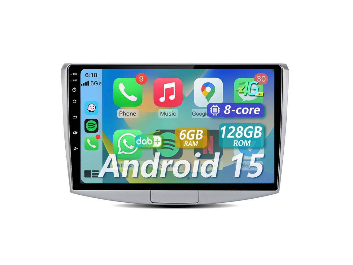 Autorradio Para Volkswagen Passat B6, B7, Cc | Android 15 | 6gb+128gb | Carplay Sem Fio | 8-core | Swc | 4g-sim