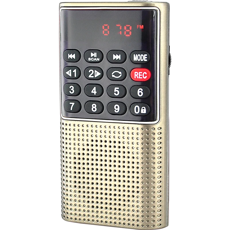 (Oro) Nueva radio FM con función de grabación en tarjeta TF y batería recargable.