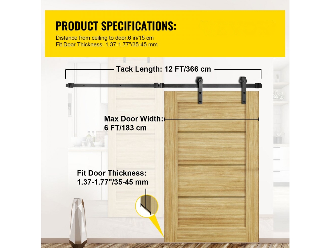 Sistema de Puerta Corredera de Madera Negra de 366 cm con Accesorios y Kit para Puerta Rejilla hasta 150 kg Tekmaquinas