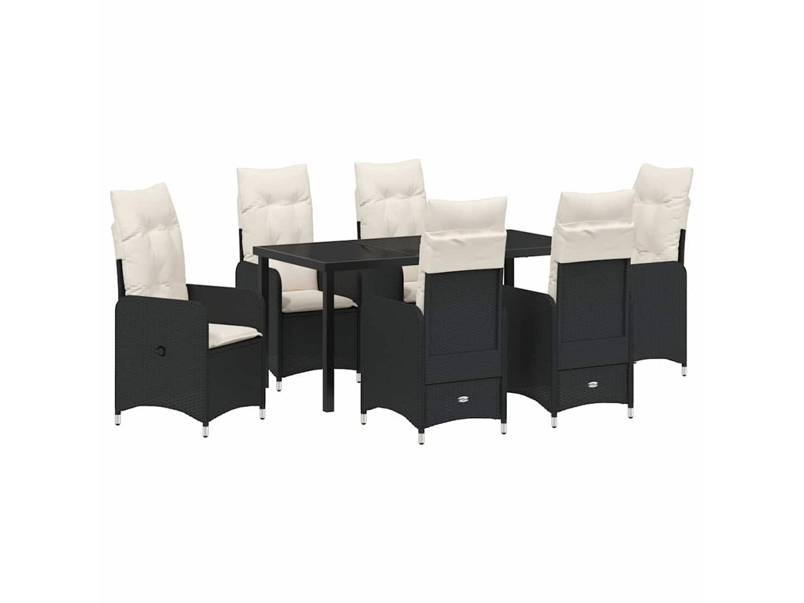 Conjunto de Jantar para Jardim 7 Pcs Preto Vime Pe MAISON EXCLUSIVE