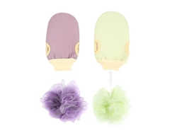 Juego De 4 Piezas: Esponja Exfoliante Para Baño, Guante De Baño, Esponja De Ducha Y Cepillo Corporal.