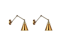 Lámpara De Pared Cónica Industrial De Bronce 2x Con Brazo Ajustable Para Bar, Hogar E Interiores.
