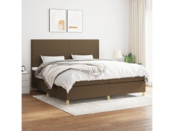 Cama Box Spring Con Colchón Tela Marrón Oscuro 200x200 Cm