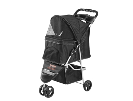 VEVOR Carrito 3 Ruedas para Perros: Freno, 35 Libras, Pedales, Cesto, Portavasos Negro