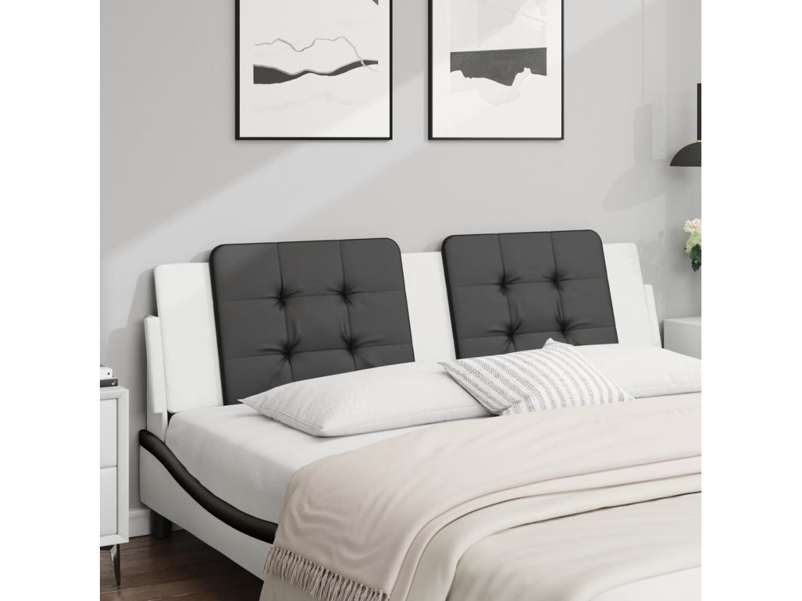 Cabecero De Cama Acolchado Cuero Sintético Negro Blanco 180 Cm