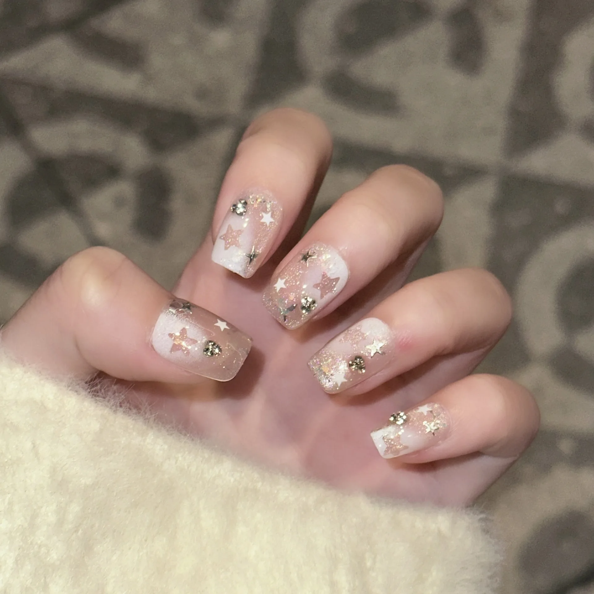 (1020-xs) Paquete De 10 Puntas De Uñas Postizas Cortas, Estilo Cuadrado A Presión.