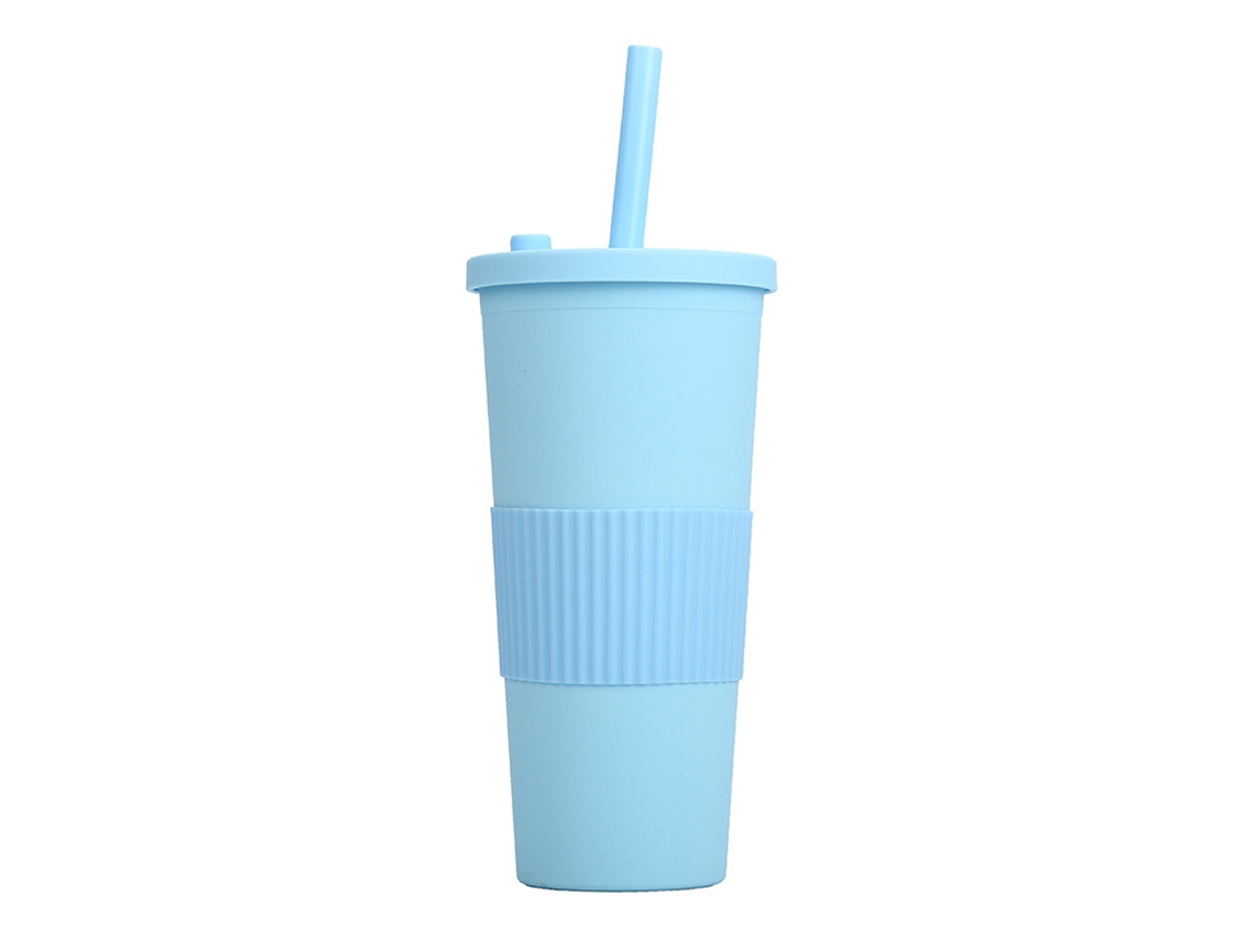 Vaso de plástico plano reutilizable de 24 oz con tapa y pajita NEVEANCE