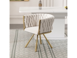 Sillón giratorio de lujo para comedor en beige y dorado con patas de metal.