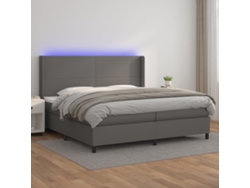 Cama Box Spring Colchón Y Led Cuero Sintético Gris 200x200 Cm