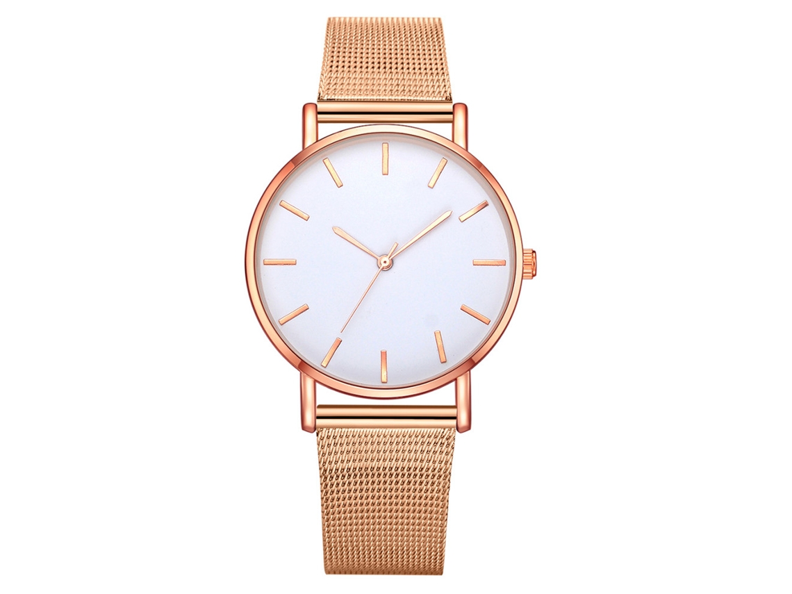 Reloj De Pulsera Sencillo E Informal Para Mujer Con Esfera Analógica Y Correa Con Diseño De Oro Rosa.
