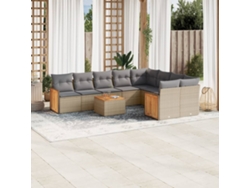 Conjunto de sofá de jardín de 10 piezas con cojines, mimbre sintético beige, Dkd Home Decor