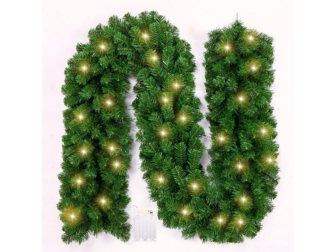 Guirnalda artificial de 2,7 m con 50 LED, decoración verde para interiores y exteriores.