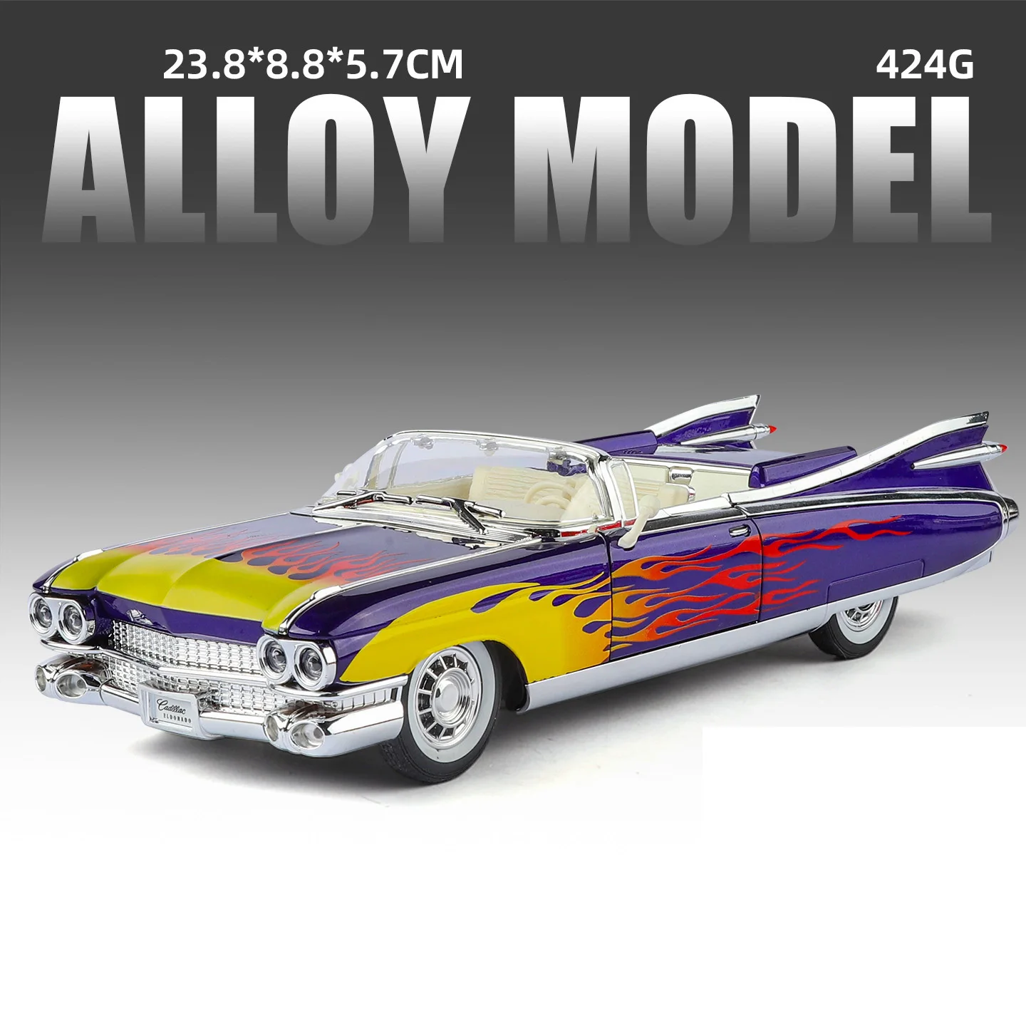 (Azul y amarillo) Modelo de coche cohete grande de aleación de metal a escala 1:24, juguete en miniatura de metal fundido a presión con sonido y luces.