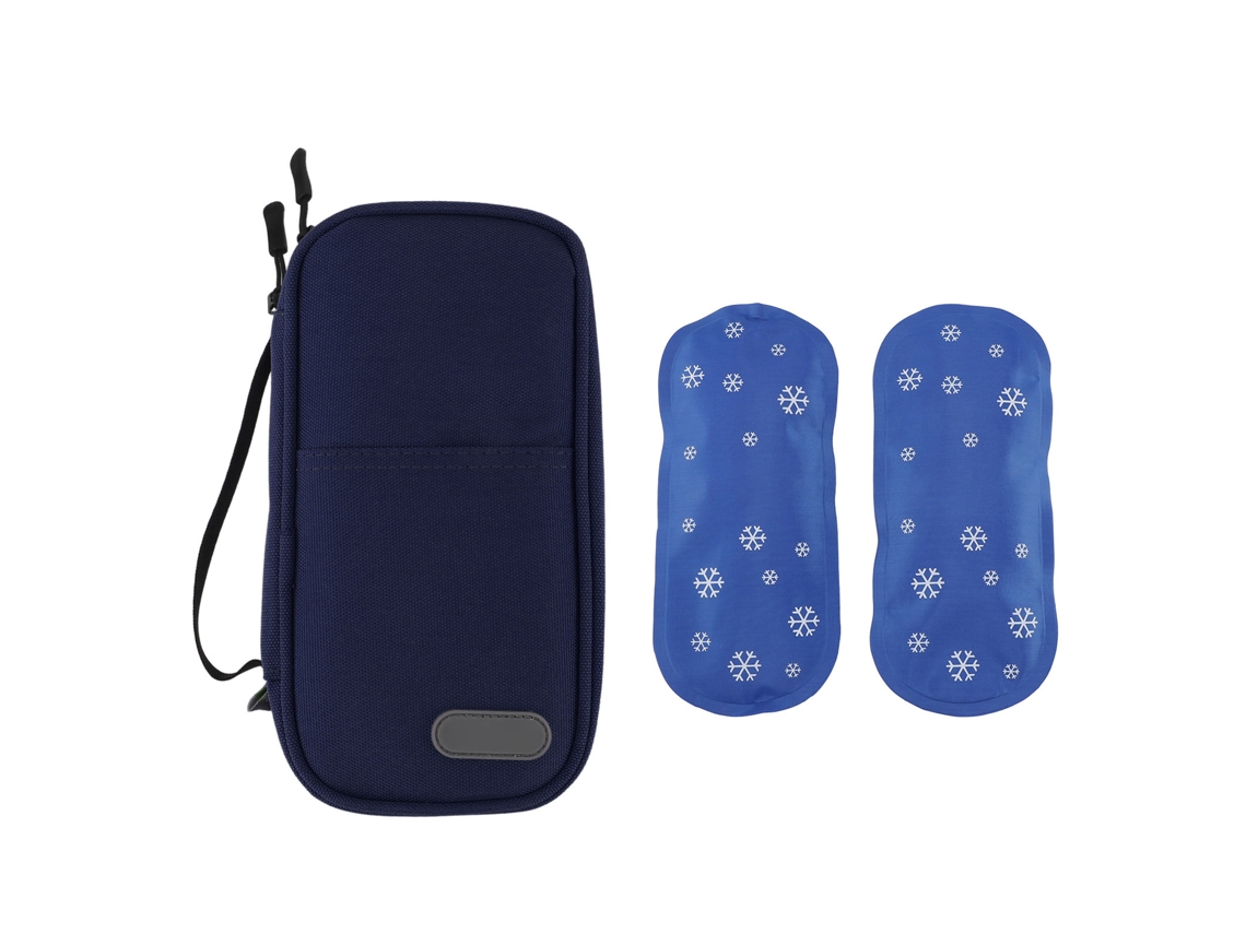 Estuche Portátil Para Insulina Con Sistema De Refrigeración, Bolsa De Hielo (2 Unidades), Tamaño Compacto, Tela Oxford, Azul/morado.