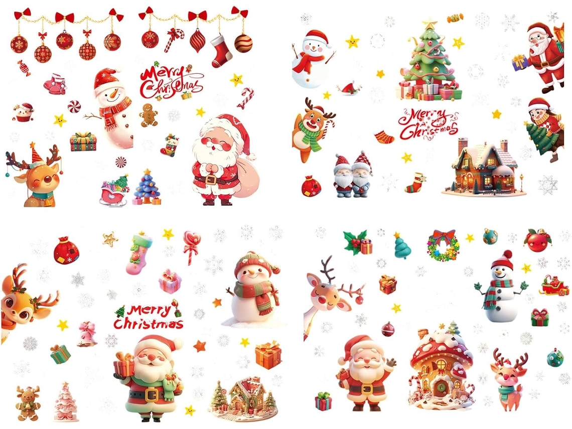 Pegatinas Navide As Para Ventanas 4 L Minas De Pap Noel Renos Y Mu Ecos Nieve Calcoman Escaparates Decoraci N Del Hogar