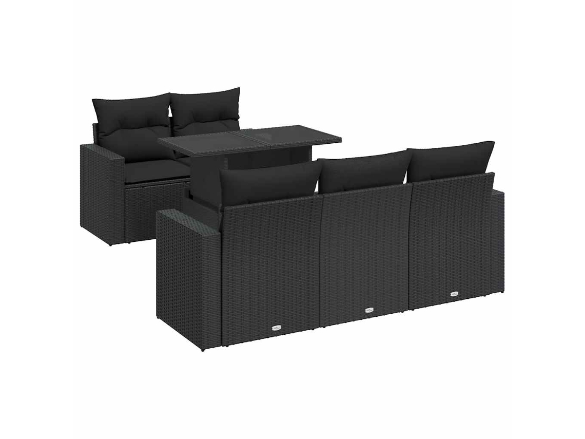 Conjunto 6 de sofás de jardín VIDAXL y cojines ratán sintético negro