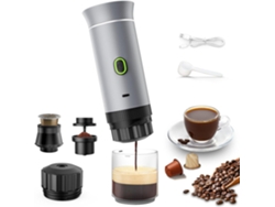 Cafetera expreso portátil 3 en 1, con calentamiento automático, para coche, con puerto USB C, color plateado