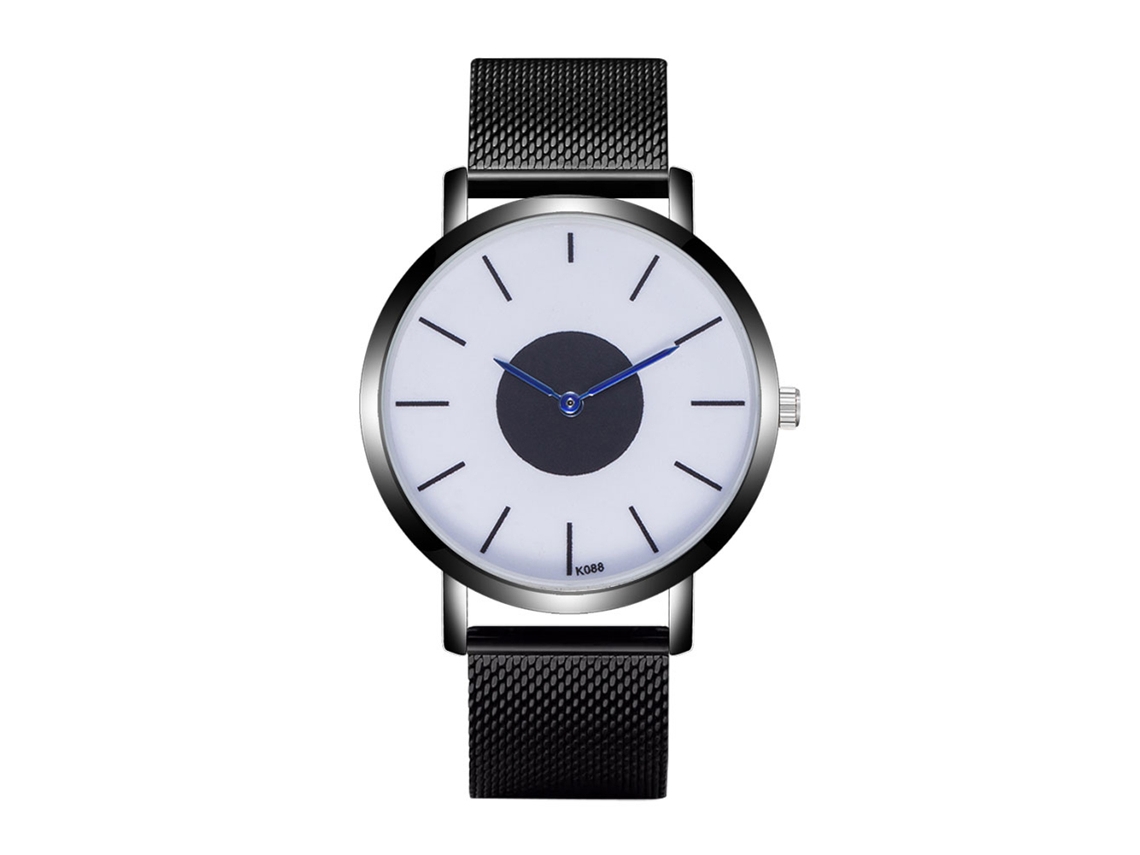 Reloj De Pulsera Para Hombre De Acero Ultra Delgado Con Correa De Malla Negro
