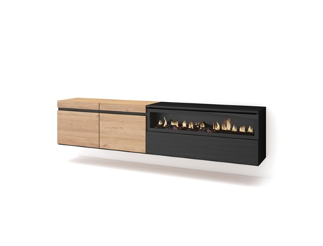 Mueble TV Televisión 200x45x35cm Para TV hasta 80 Chimenea eléctrica Colgado Suspendido Roble y negro