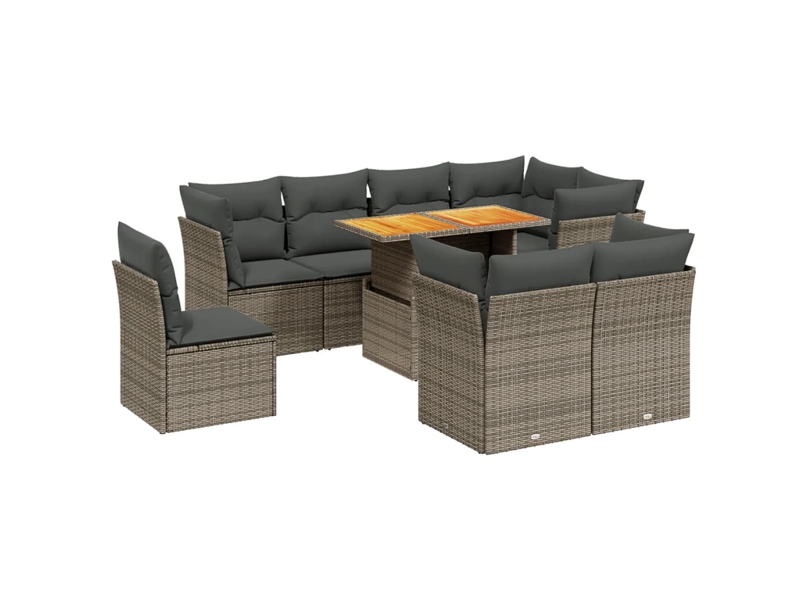 Conjunto de 9 sofás de jardín con cojines de mimbre y patas grises, MAISON EXCLUSIVE (90 x 200 cm)