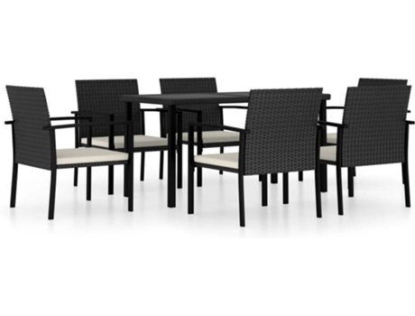 Conjunto 7 Conjunto de comedor de jardín VIDAXL ratán sintético negro