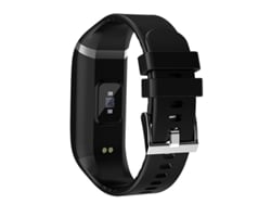 Pulsera inteligente con monitorización de frecuencia cardíaca, presión arterial y oxígeno en sangre, conectividad Bluetooth y capacidad para registrar el ejercicio y los pasos.