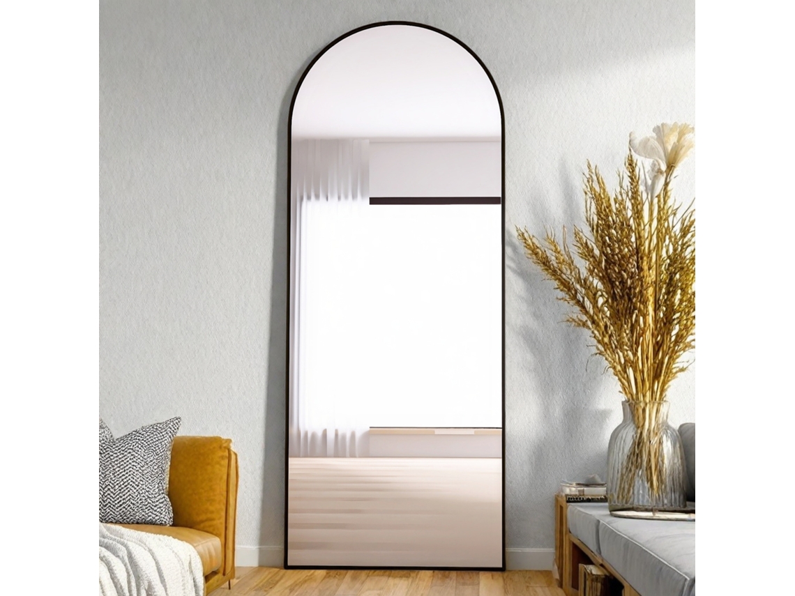 Espejo de cuerpo entero, 165x60 cm, rectangular, para sobremesa o pared, marco de aluminio, ideal para baño, dormitorio, recibidor o pasillo, color Ycone negro.