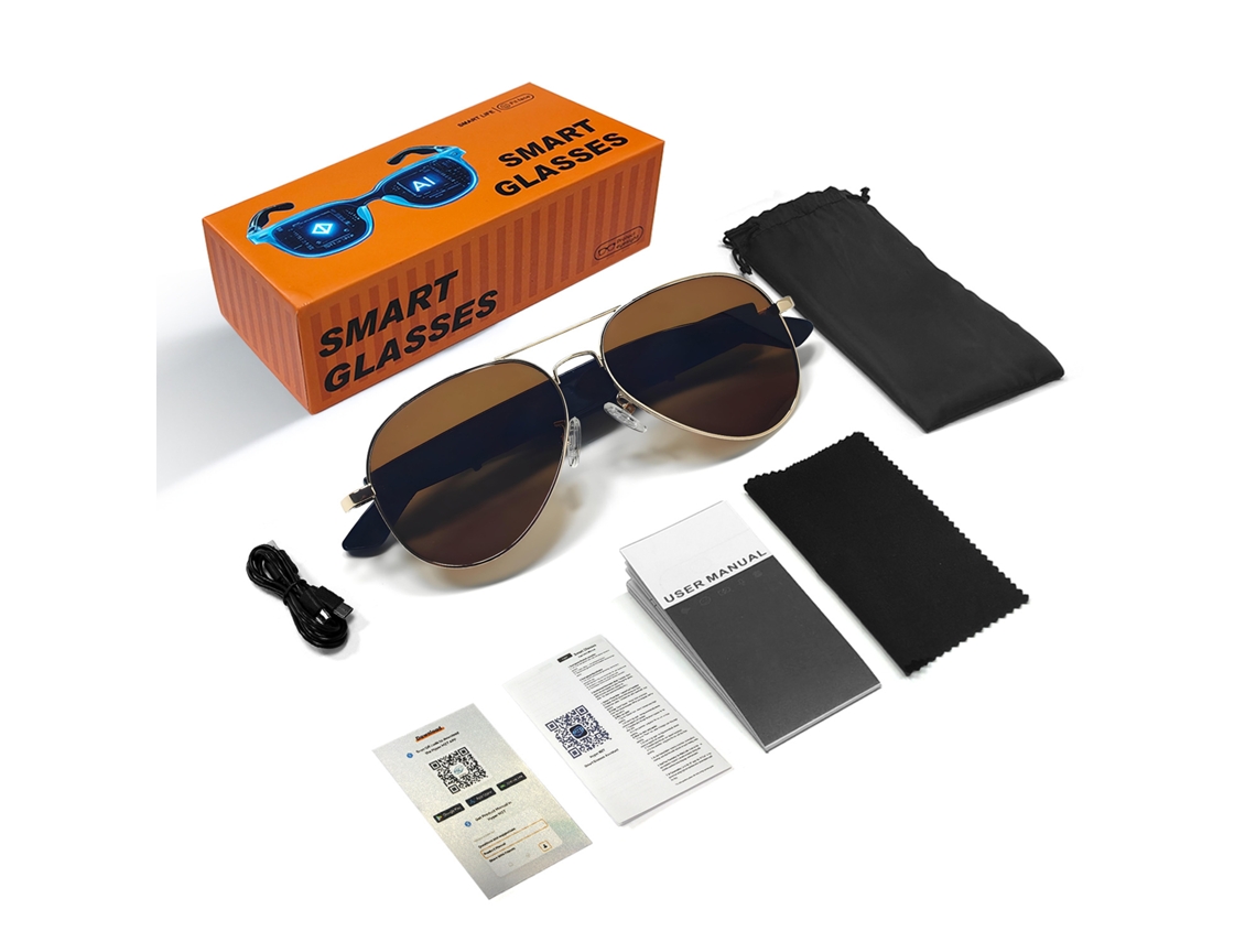Gafas inteligentes Chrui F18 con traducción en tiempo real a más de 100 idiomas (marrón dorado)