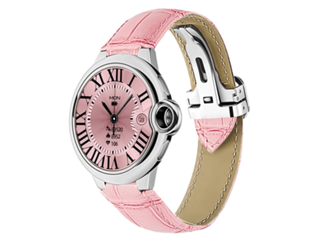 EKO Reloj conectado 5.0 con micrófono y correa de piel con hebilla desplegable Rosa