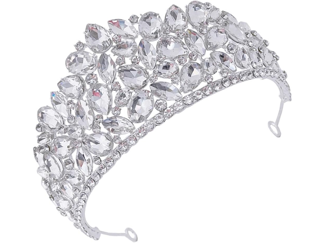 Tiara De Diamantes De Imitación Plateados Nuobesty Con Montura De Aleación Para Novias, Ideal Para Fiestas Y Bodas.