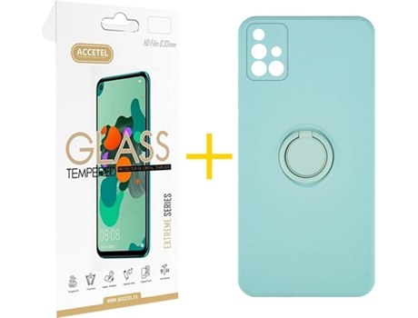 Carcasa + Protector de Pantalla para Samsung Galaxy A71 ACCETEL Verde Agua