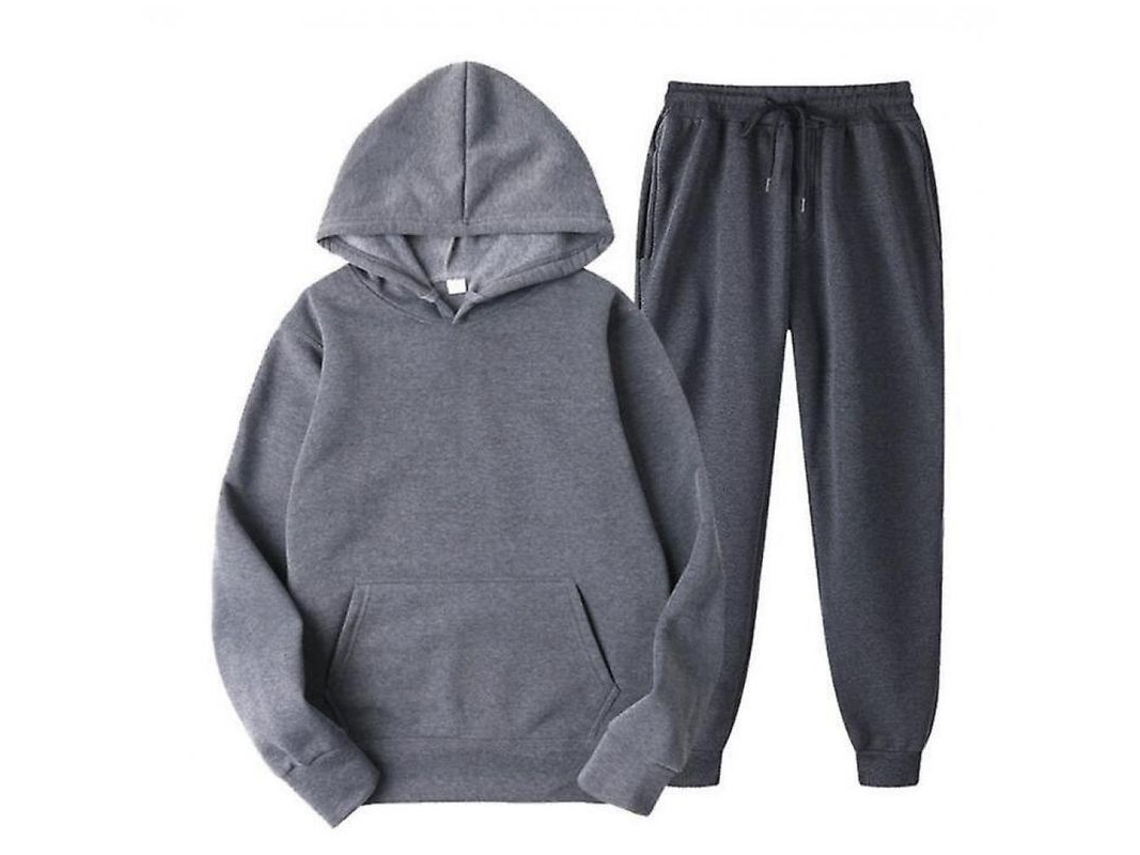 2026-conjunto De Sudadera Con Capucha De Manga Larga Para Hombre Casual De Color Sólido Tjp M Gris Oscuro